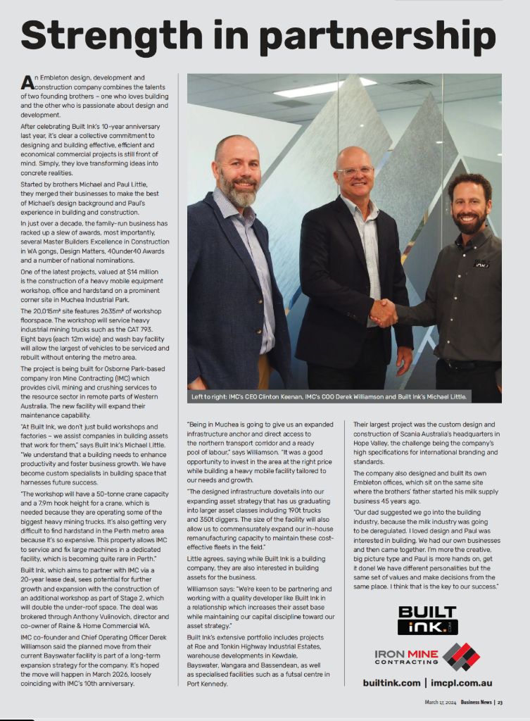 Built Ink article in Business News March 17 2025